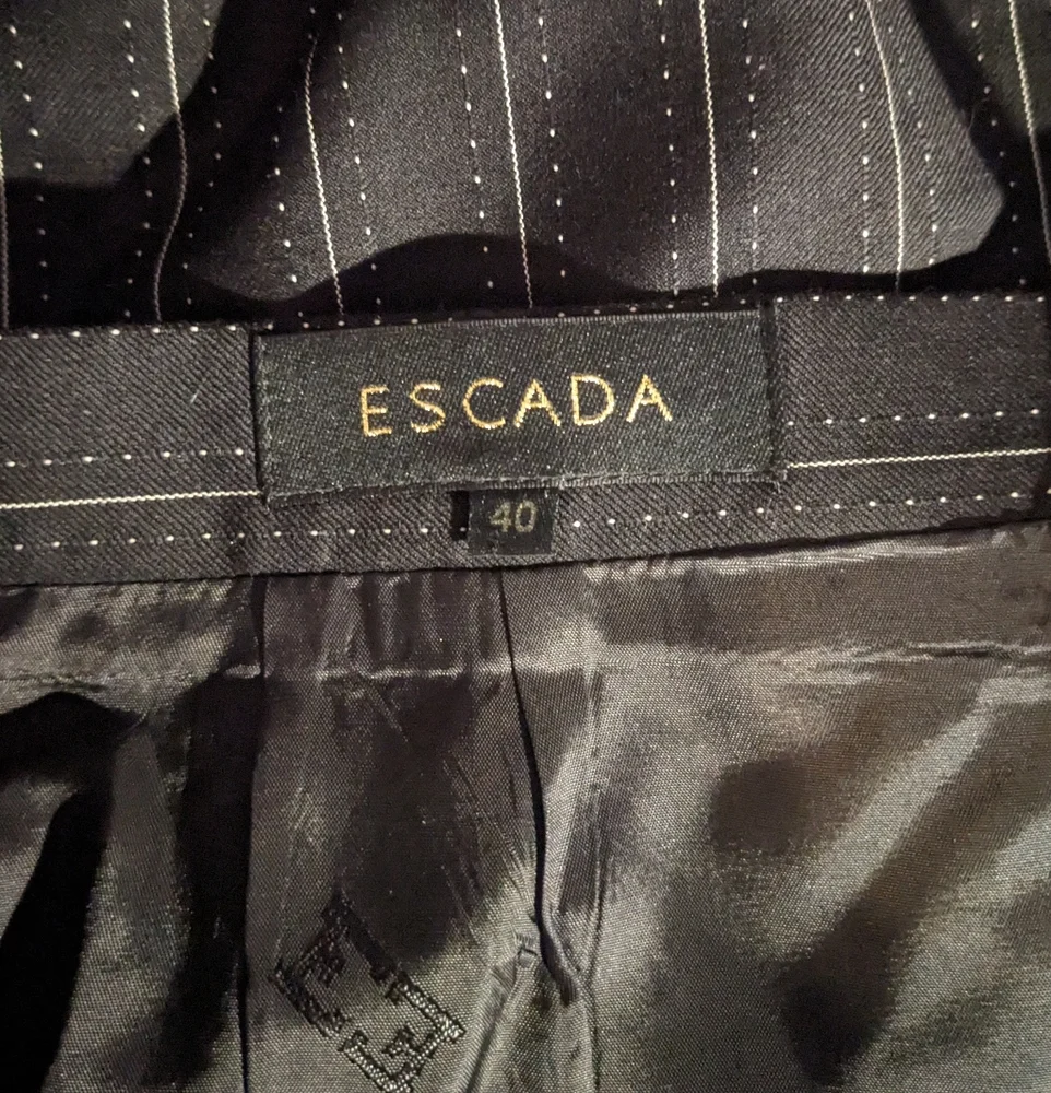 Vintage Escada Black Butterfly Wool Pinstripe Pencil Skirt